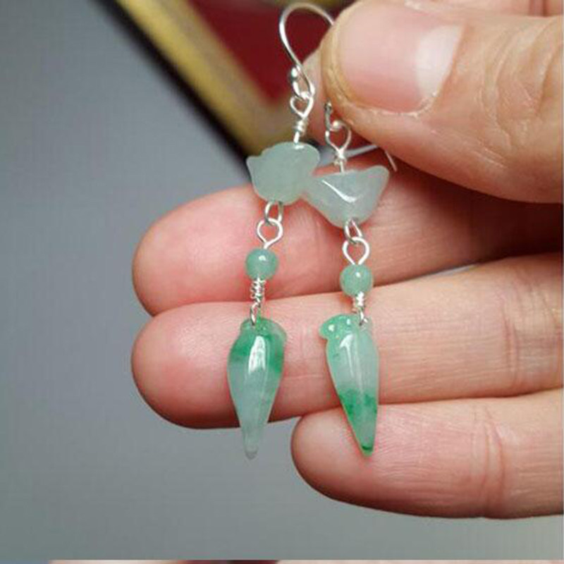 翡翠耳环耳坠A货阳绿福瓜耳饰925银镶嵌天然玉石原石钱袋耳钉耳线