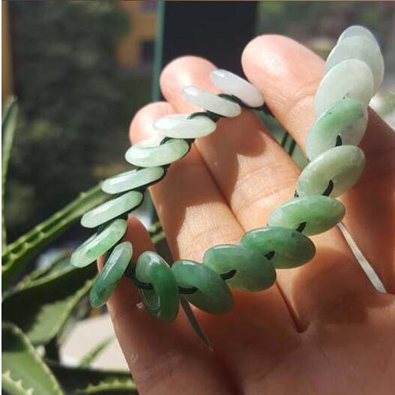 翡翠平安扣手链手串编织绳阳绿冰手链/手串