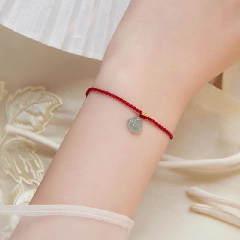 天然蓝水翡翠佛公手绳金丝女红绳手链小众礼物a货玉石手工编饰品