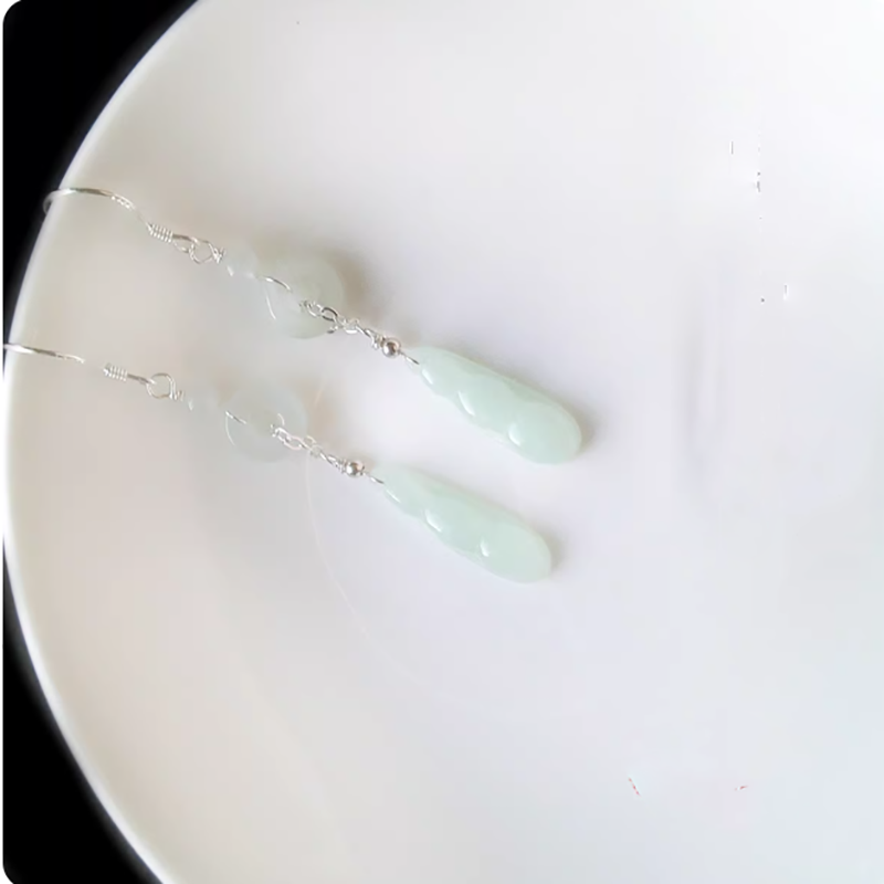 缅甸天然a货翡翠四季豆耳环镶嵌福豆玉石耳坠冰种豆荚耳钉耳坠饰