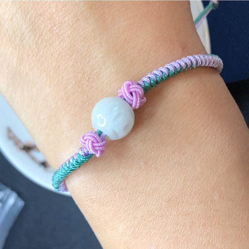 A货天然玉石翡翠路路通手链手工编织手绳手珠手串男女款式饰品