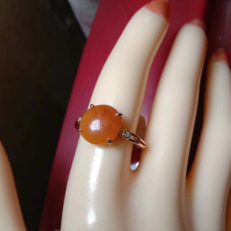 天然A货老坑冰糯种红翡翡翠蛋面戒指镶嵌耳钉925银女款指环