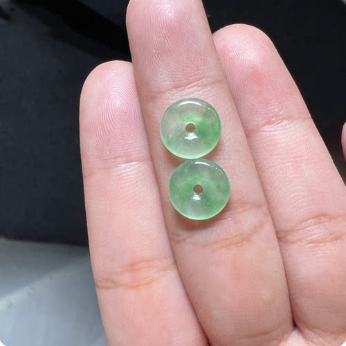 天然玉石冰种阳绿翡翠A货平安扣一对可做耳环耳坠耳钉耳线款耳饰