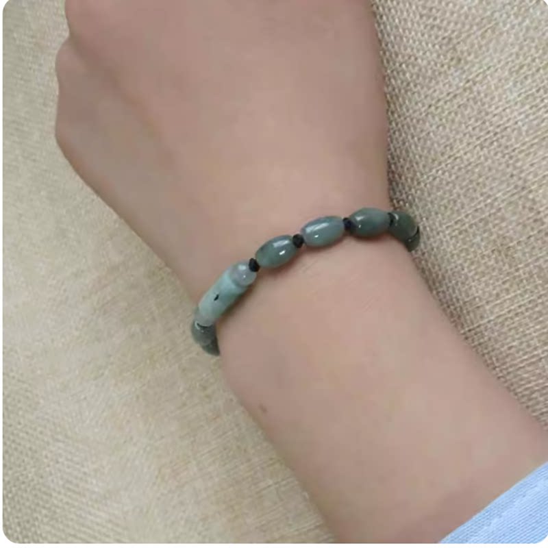 天然翡翠路路通手链招财缅甸A货油青玉手链手工编织红绳手珠手串