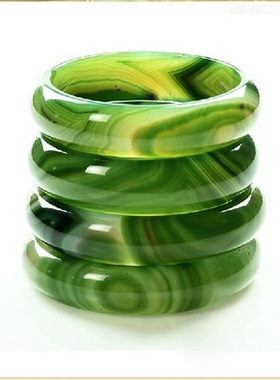 绿色花纹原石礼品玛瑙手镯送妈妈