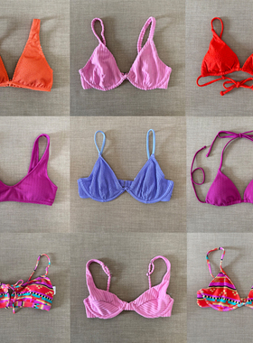 澳洲女士比基尼泳衣糖果色多巴胺条纹撞色性感三角杯舒适多色组合