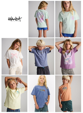 澳洲GHAND男女童休闲百搭水洗棉冲浪怪人复古做旧圆领T恤儿童短袖