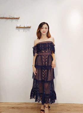 self p@原单正品 蕾丝礼服连衣裙可露肩可短袖两种穿法情人节礼物