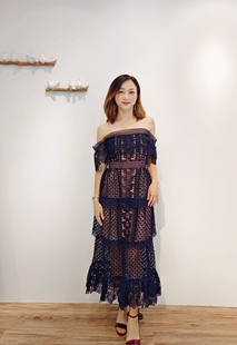 self p@原单正品 蕾丝礼服连衣裙可露肩可短袖两种穿法情人节礼物