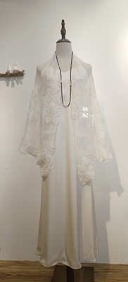 原创100%桑蚕丝silk亮片绣花朵蕾丝蝉翼斗篷白色空调披风开衫围巾