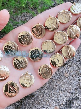 欧美光面镶锆石字母挂件项坠