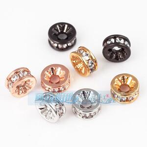 DIY饰品配件 半925银微镶经典车轮隔珠隔钻扁珠 镀金色白金色 6mm