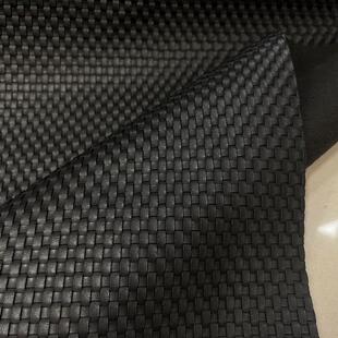 PU仿皮面料 春秋外套夹克衫 黑色PU仿皮十字纹编织厚重感时装布料