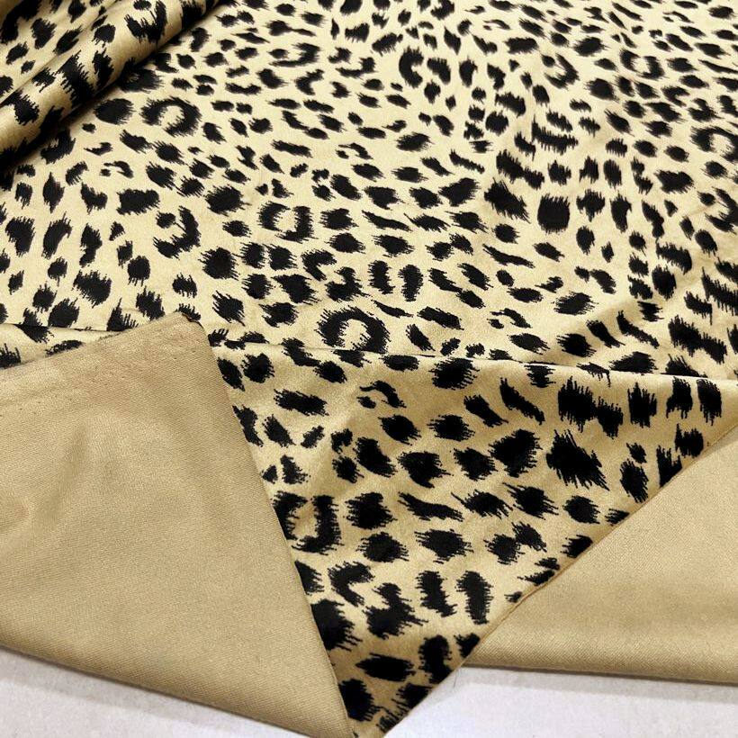 平绒面料 春秋西服套装裤子 柠檬黄色细绒底黑色豹纹图案印染布料