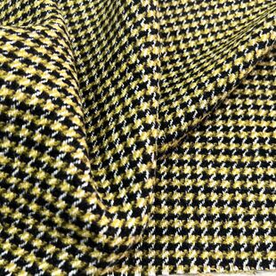 羊毛涤面料 秋冬裤子外套披肩 黄黑白色千鸟格色织毛料混纺布料