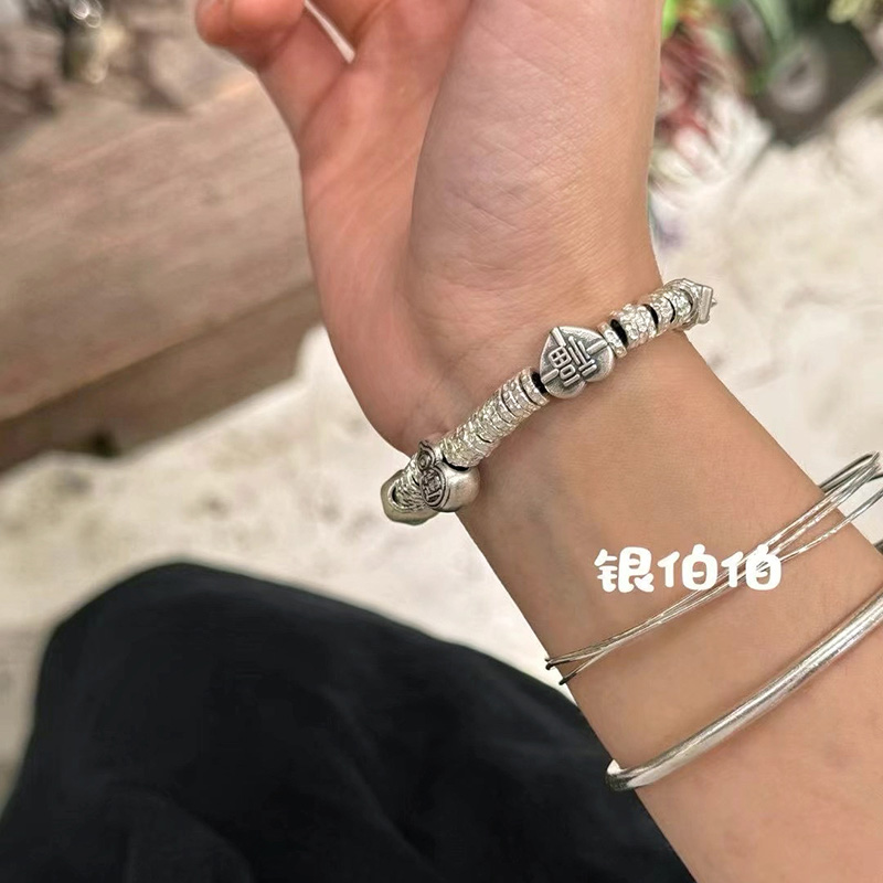 银伯伯重工99足银葫芦盘缠手链女