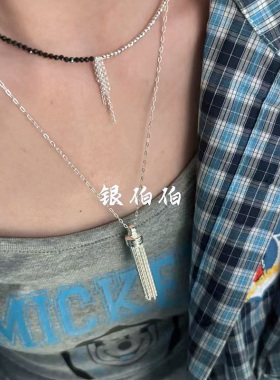 韩国东大门925纯银流苏吊坠重工项链女银伯伯时尚百搭长款毛衣链