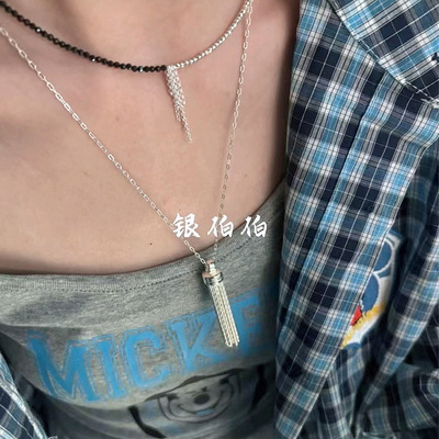 大流苏项链纯银银伯伯毛衣链女