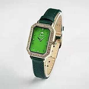 复古女士小方表时尚轻奢小众石英表天然翡翠绿色腕表送女生礼物