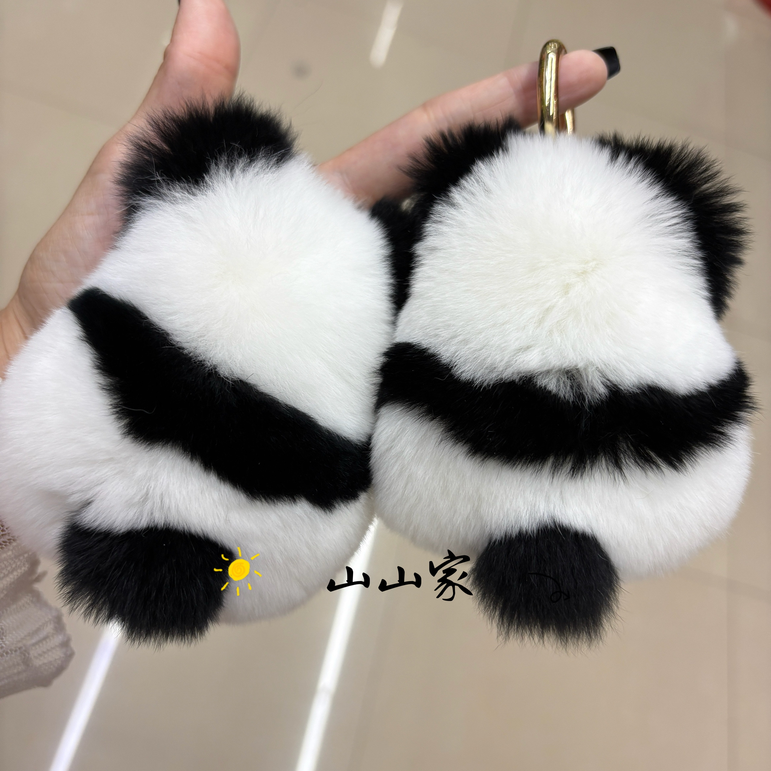 可爱真獭兔毛熊猫挂件卡通毛绒挂件韩版时尚包挂件皮草挂饰钥匙扣