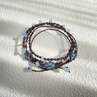 macrame手工海蓝宝原石手绳原创高颜值闺蜜情侣小众水晶叠戴手链