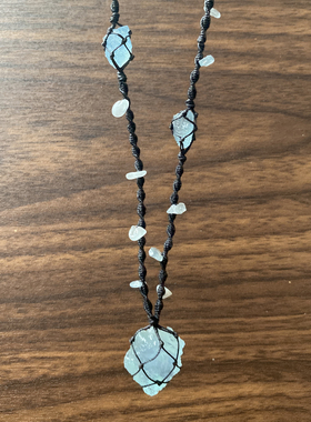 海蓝宝原石项链纯手工绕线吊坠情侣小众男女挂坠锁骨链毛衣链