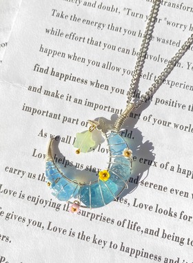 天然水晶海蓝宝月亮绕线