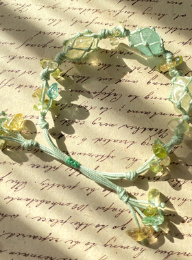 不规则手绳macrame手工编织天然石头水晶原石碎石手链蓝色紫色