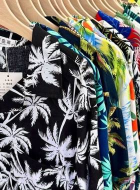 海岛度假男海南岛服沙滩服三亚夏威夷旅游男女情侣大码衬衫碎花