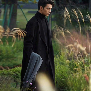 过膝呢子韩式 双排扣毛呢长款 风衣外套 西装 秋冬羊毛双面呢大衣男士