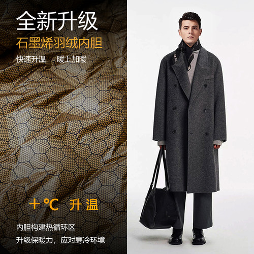 羊毛羽绒内胆过膝长款男大衣垫肩