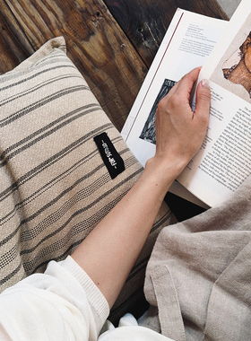 福笙复古亚麻条纹靠垫抱枕方形沙发床头氛围感靠枕日式侘寂风夏凉