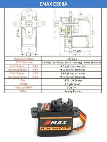 Сервопривод, металлический пластиковый рулевой механизм с шестернями, ES08, 12G, 9 грамм