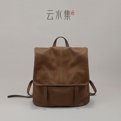 云水集软皮双肩包植鞣羊皮大背包