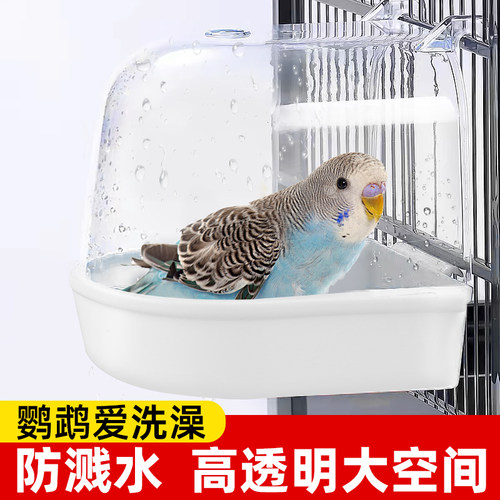 鹦鹉洗澡盆防溅水高透大空间！