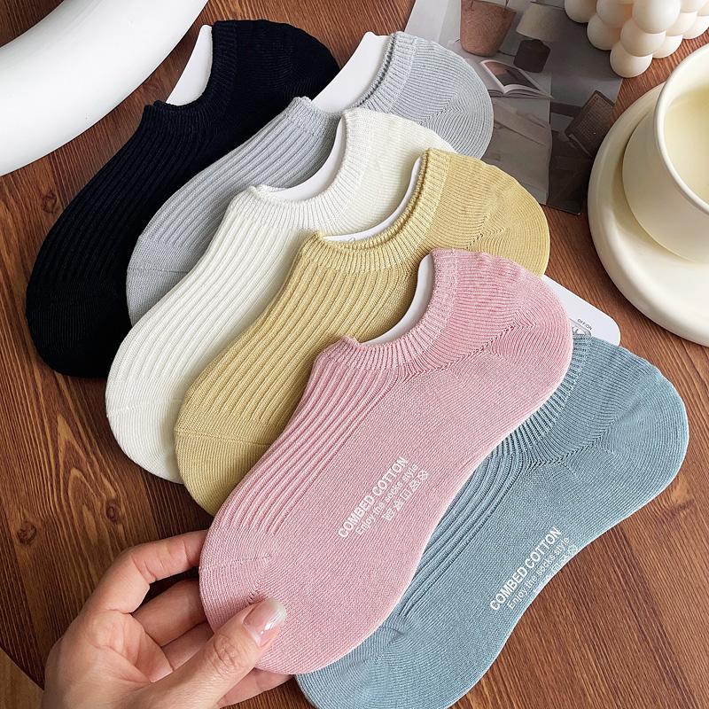 女士纯棉透气字母烫印隐形船袜