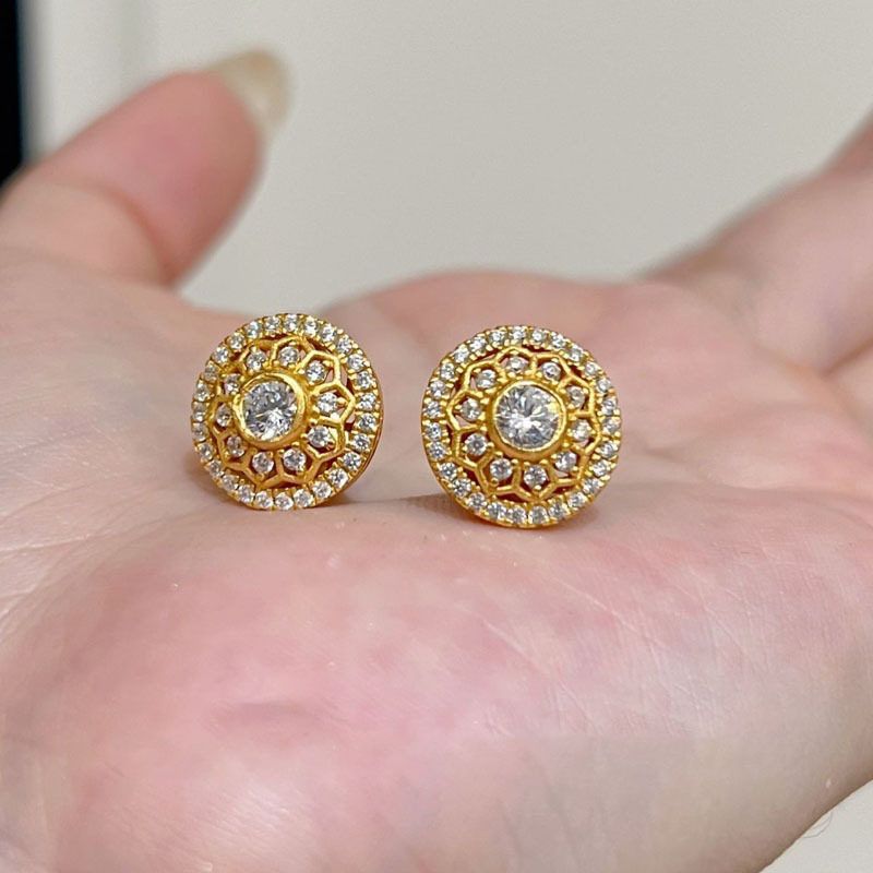 女复古小众轻奢高级感耳钉耳饰设计满花时尚法式风古法太阳宫廷钻