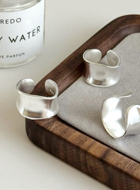 轻奢S925纯银哑光宽面戒指女韩国ins小众设计感松本惠奈同款开口