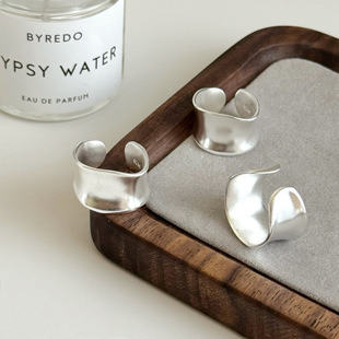 轻奢S925纯银哑光宽面戒指女韩国ins小众设计感松本惠奈同款开口