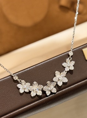 设计师s925纯银 五花双钻项链满钻轻奢设计感经典小花朵感