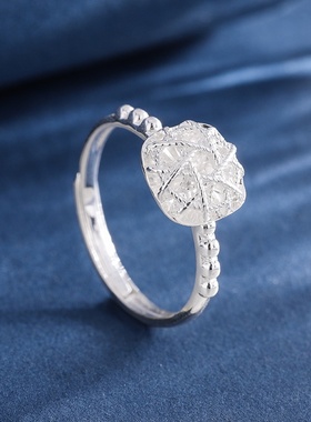 s999足银花丝方糖戒指女满钻拉丝小方糖指环轻奢感小众饰品