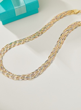 玮禧s925纯银三色七编编织链感个性银饰新款锁骨链