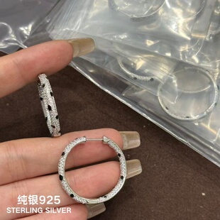 通体s925满天星斑点满钻耳圈耳环耳钉感爆闪精致轻奢黑色滴油