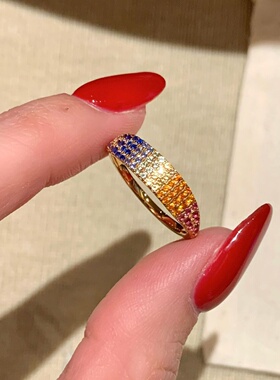 轻奢S925银夏日多巴胺彩锆戒指女繁星闪动点钻手饰小清新简约