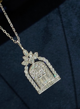 设计师s925银轻奢设计百搭幸运之门镶钻城堡几何项链女锁骨链感