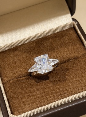 设计师S925纯银 长方钻进口5克拉八爪雷恩迪切方形钻戒求婚礼小众