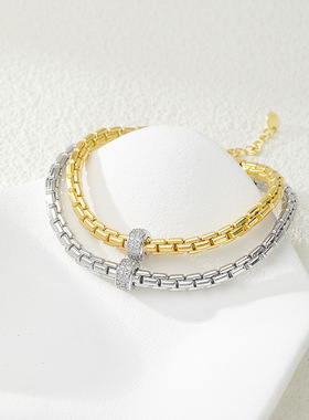 设计师S925纯银 意大利葡萄藤链条项链钻石镶嵌光面百搭重工精致