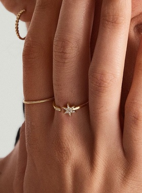 欧美热销爆款s925纯银个性六芒星锆石百搭感简约轻奢戒指
