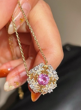 设计师小红书网红款925银镀金法式宫廷复古风镂空拉丝蕾丝粉蓝宝