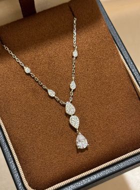 设计师s925纯银 流苏水滴钻项链轻奢感仿真钻精致女人味高圆圆